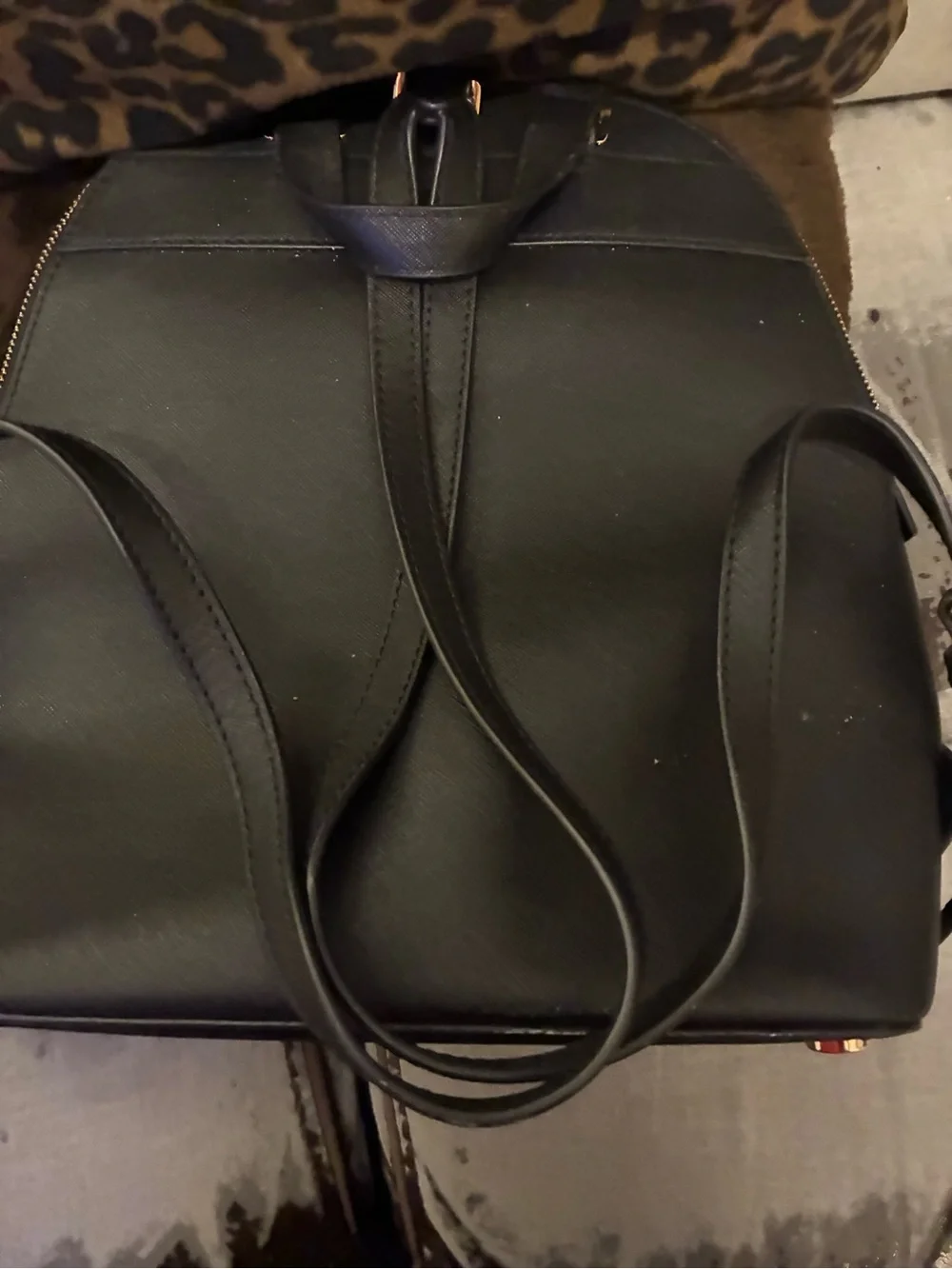 Michael Kors Black Saffiano Leather Dome Backpack with Gold Hardware